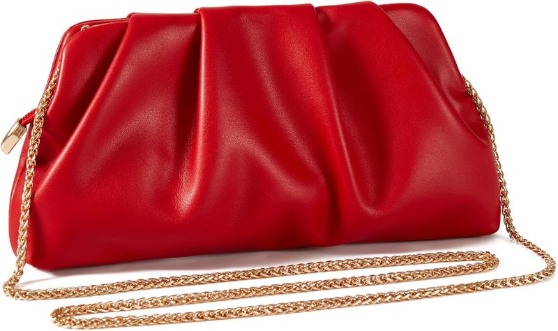FanChris Evening Bag for Women Ruched Clutch Purse Detachable Metal Chain Crossbody Bag - Image 2